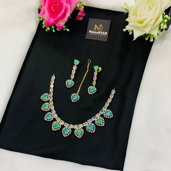 Indian Zircon Jewellery Set with Earrings and Tikka in Pakistan